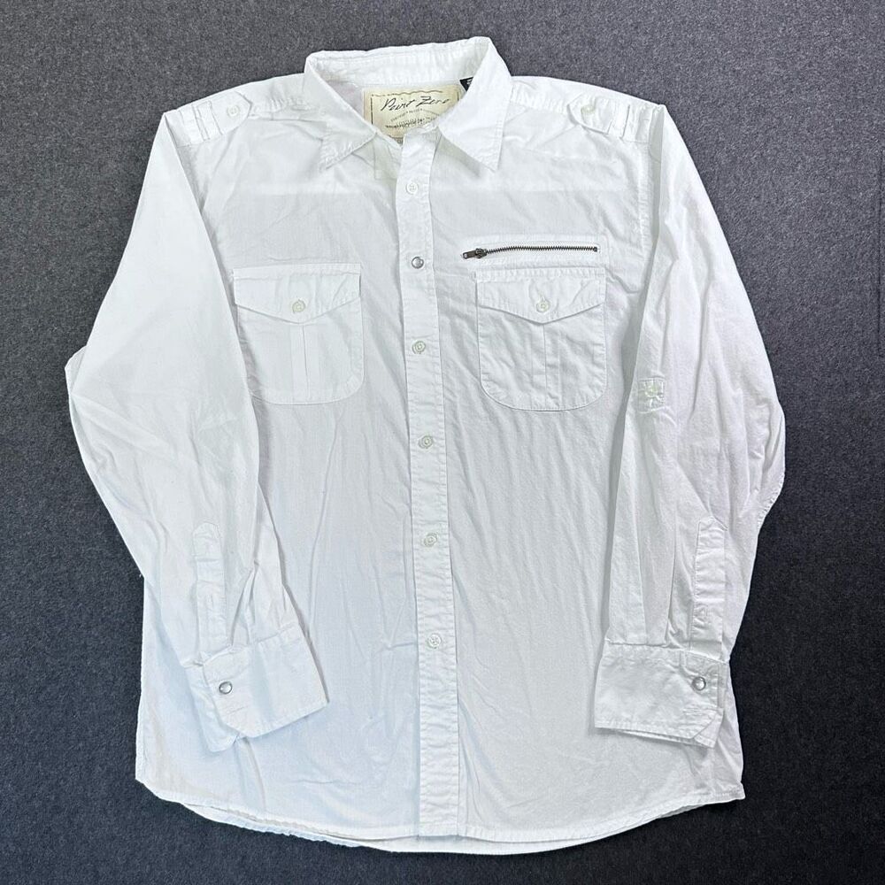 Point Zero Casual Button Down LS Western Shirt Mens M White Pearl Snap‎ Cowboy